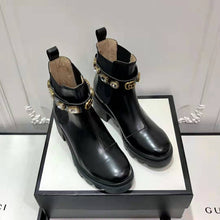 Load image into Gallery viewer, Gucci Women Gucci Leather Ankle Boot with Belt in Black Leather 6 cm Heel