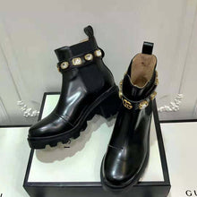 Load image into Gallery viewer, Gucci Women Gucci Leather Ankle Boot with Belt in Black Leather 6 cm Heel