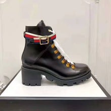 Load image into Gallery viewer, Gucci Women Gucci Leather Ankle Boot with Sylvie Web in Black Leather 2.5 cm Heel