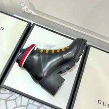 Load image into Gallery viewer, Gucci Women Gucci Leather Ankle Boot with Sylvie Web in Black Leather 2.5 cm Heel
