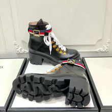 Load image into Gallery viewer, Gucci Women Gucci Leather Ankle Boot with Sylvie Web in Black Leather 2.5 cm Heel