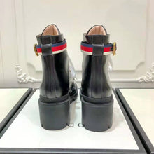 Load image into Gallery viewer, Gucci Women Gucci Leather Ankle Boot with Sylvie Web in Black Leather 2.5 cm Heel