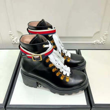 Load image into Gallery viewer, Gucci Women Gucci Leather Ankle Boot with Sylvie Web in Black Leather 2.5 cm Heel