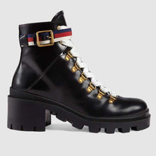 Load image into Gallery viewer, Gucci Women Gucci Leather Ankle Boot with Sylvie Web in Black Leather 2.5 cm Heel