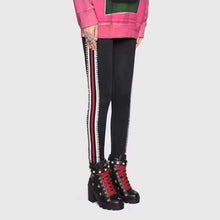 Load image into Gallery viewer, Gucci Women Gucci Leather Embroidered Ankle Boot in Black Leather 8.9 cm-Red