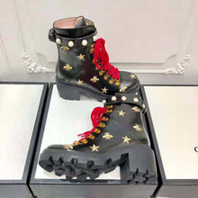 Load image into Gallery viewer, Gucci Women Gucci Leather Embroidered Ankle Boot in Black Leather 8.9 cm-Red