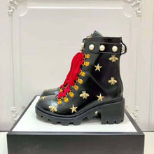 Load image into Gallery viewer, Gucci Women Gucci Leather Embroidered Ankle Boot in Black Leather 8.9 cm-Red