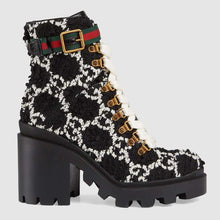 Load image into Gallery viewer, Gucci Women Gucci Zumi GG Tweed Ankle Boot in Black and White GG Tweed 10 cm Heel