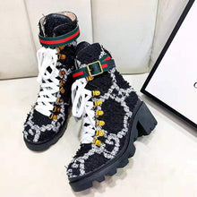 Load image into Gallery viewer, Gucci Women Gucci Zumi GG Tweed Ankle Boot in Black and White GG Tweed 10 cm Heel