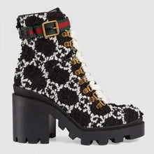 Load image into Gallery viewer, Gucci Women Gucci Zumi GG Tweed Ankle Boot in Black and White GG Tweed 10 cm Heel