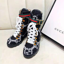 Load image into Gallery viewer, Gucci Women Gucci Zumi GG Tweed Ankle Boot in Black and White GG Tweed 10 cm Heel
