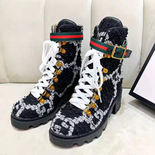 Load image into Gallery viewer, Gucci Women Gucci Zumi GG Tweed Ankle Boot in Black and White GG Tweed 10 cm Heel