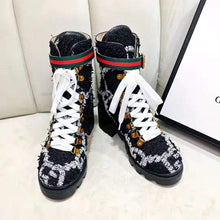 Load image into Gallery viewer, Gucci Women Gucci Zumi GG Tweed Ankle Boot in Black and White GG Tweed 10 cm Heel