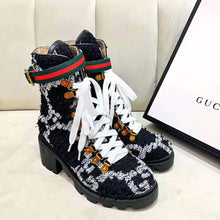 Load image into Gallery viewer, Gucci Women Gucci Zumi GG Tweed Ankle Boot in Black and White GG Tweed 10 cm Heel