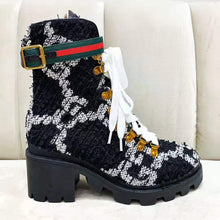 Load image into Gallery viewer, Gucci Women Gucci Zumi GG Tweed Ankle Boot in Black and White GG Tweed 10 cm Heel