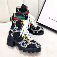 Load image into Gallery viewer, Gucci Women Gucci Zumi GG Tweed Ankle Boot in Black and White GG Tweed 10 cm Heel