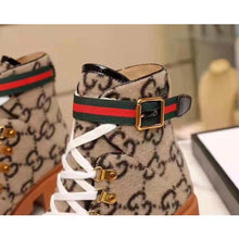 Load image into Gallery viewer, Gucci Women Gucci Zumi GG Wool Ankle Boot in Beige and Ebony GG Wool