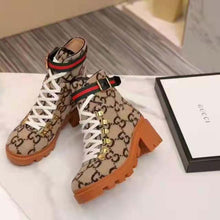 Load image into Gallery viewer, Gucci Women Gucci Zumi GG Wool Ankle Boot in Beige and Ebony GG Wool