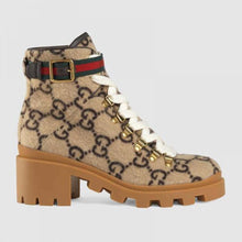Load image into Gallery viewer, Gucci Women Gucci Zumi GG Wool Ankle Boot in Beige and Ebony GG Wool