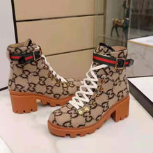 Load image into Gallery viewer, Gucci Women Gucci Zumi GG Wool Ankle Boot in Beige and Ebony GG Wool