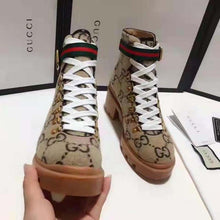 Load image into Gallery viewer, Gucci Women Gucci Zumi GG Wool Ankle Boot in Beige and Ebony GG Wool