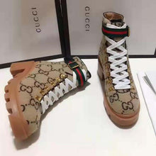 Load image into Gallery viewer, Gucci Women Gucci Zumi GG Wool Ankle Boot in Beige and Ebony GG Wool