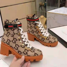 Load image into Gallery viewer, Gucci Women Gucci Zumi GG Wool Ankle Boot in Beige and Ebony GG Wool