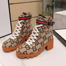 Load image into Gallery viewer, Gucci Women Gucci Zumi GG Wool Ankle Boot in Beige and Ebony GG Wool