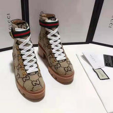 Load image into Gallery viewer, Gucci Women Gucci Zumi GG Wool Ankle Boot in Beige and Ebony GG Wool