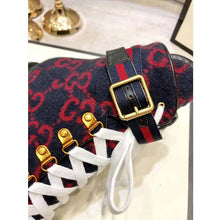 Load image into Gallery viewer, Gucci Women Gucci Zumi GG Wool Ankle Boot in Blue and Red GG Wool