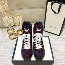 Load image into Gallery viewer, Gucci Women Gucci Zumi GG Wool Ankle Boot in Blue and Red GG Wool