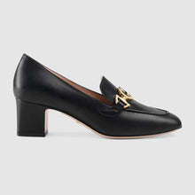 Load image into Gallery viewer, Gucci Women Gucci Zumi Leather Mid-Heel Loafer with Interlocking G Horsebit in 5.6 cm Height-Black