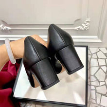 Load image into Gallery viewer, Gucci Women Gucci Zumi Leather Mid-Heel Loafer with Interlocking G Horsebit in 5.6 cm Height-Black