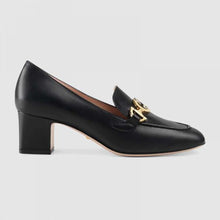 Load image into Gallery viewer, Gucci Women Gucci Zumi Leather Mid-Heel Loafer with Interlocking G Horsebit in 5.6 cm Height-Black
