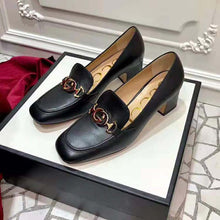 Load image into Gallery viewer, Gucci Women Gucci Zumi Leather Mid-Heel Loafer with Interlocking G Horsebit in 5.6 cm Height-Black