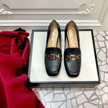 Load image into Gallery viewer, Gucci Women Gucci Zumi Leather Mid-Heel Loafer with Interlocking G Horsebit in 5.6 cm Height-Black