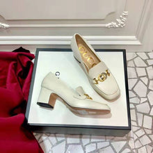 Load image into Gallery viewer, Gucci Women Gucci Zumi Leather Mid-Heel Loafer with Interlocking G Horsebit in 5.6 cm Height-White