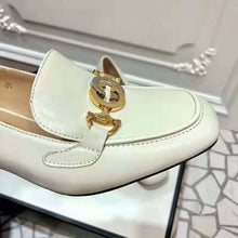 Load image into Gallery viewer, Gucci Women Gucci Zumi Leather Mid-Heel Loafer with Interlocking G Horsebit in 5.6 cm Height-White