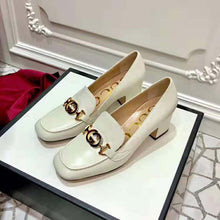 Load image into Gallery viewer, Gucci Women Gucci Zumi Leather Mid-Heel Loafer with Interlocking G Horsebit in 5.6 cm Height-White