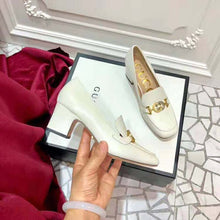 Load image into Gallery viewer, Gucci Women Gucci Zumi Leather Mid-Heel Loafer with Interlocking G Horsebit in 5.6 cm Height-White