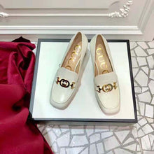 Load image into Gallery viewer, Gucci Women Gucci Zumi Leather Mid-Heel Loafer with Interlocking G Horsebit in 5.6 cm Height-White