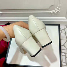 Load image into Gallery viewer, Gucci Women Gucci Zumi Leather Mid-Heel Loafer with Interlocking G Horsebit in 5.6 cm Height-White