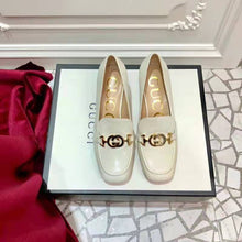 Load image into Gallery viewer, Gucci Women Gucci Zumi Leather Mid-Heel Loafer with Interlocking G Horsebit in 5.6 cm Height-White