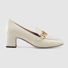 Load image into Gallery viewer, Gucci Women Gucci Zumi Leather Mid-Heel Loafer with Interlocking G Horsebit in 5.6 cm Height-White