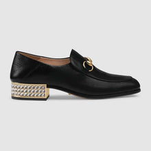 Load image into Gallery viewer, Gucci Women Horsebit Leather Loafer with Crystals 2.54cm Mirrored Heel-Black