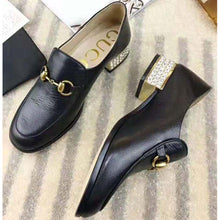 Load image into Gallery viewer, Gucci Women Horsebit Leather Loafer with Crystals 2.54cm Mirrored Heel-Black
