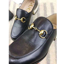 Load image into Gallery viewer, Gucci Women Horsebit Leather Loafer with Crystals 2.54cm Mirrored Heel-Black