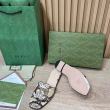 Load image into Gallery viewer, Gucci Women Interlocking G Cut Out Slide Sandal Beige Black Python Print Leather Flat
