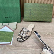 Load image into Gallery viewer, Gucci Women Interlocking G Cut Out Slide Sandal Beige Black Python Print Leather Flat
