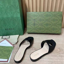 Load image into Gallery viewer, Gucci Women Interlocking G Cut Out Slide Sandal Black Leather Flat